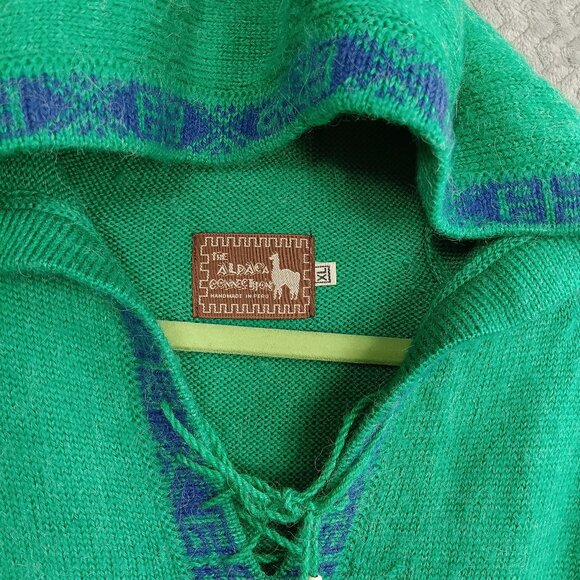 ALPACA CONNECTION Women's Hoodie Sweater XL Green Fringe Boho Hippie Aztec - Picture 3 of 8